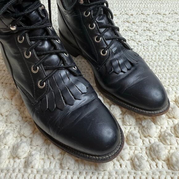 JUSTIN Boot Women's 6.5 Lace Up Roper Kiltie Boot Black Steampunk Cowgirl Combat - Picture 5 of 14